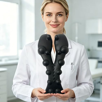 Neck and Shoulder Relaxer, Cervical Traction Device for Neck Support and Posture Alignment, Neck Stretcher Pillow with Acupressure Points (Black)