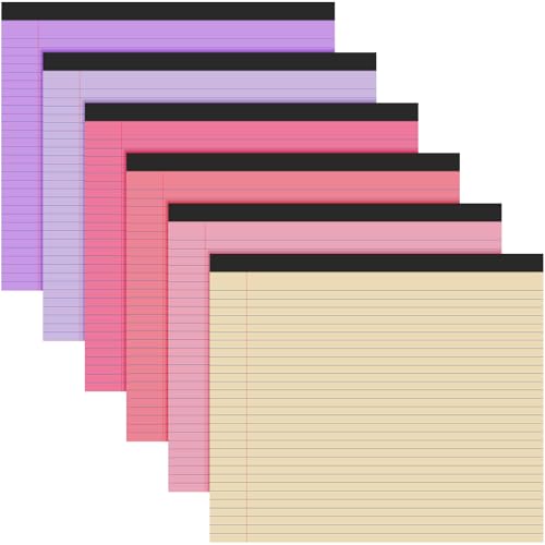 Lincia 6 Pcs Legal Pads Landscape Notebook, Happiness Color | 11" x 9.5" College Ruled Notepad,Horizontal Lined Notebook, 40 Sheet, 80 Gsm, Assorted Colors Paper, Pastel Writing Pad - color: Happiness Color