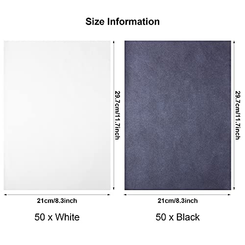 Outus 100 Sheets Carbon Graphite Transfer Paper A4 Size Tracing Carbon Copy Graphite Paper with 5 Embossing Stylus Tracing Stylus Dotting Tools for Dark Cloth Fabric Embroidery and Wood, Black&White - color: Black, White