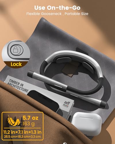 Glocusent Neck Light with Timer, 100 Hours Book Light for Bedtime Reading | Neck Reading Light, 3-Color, 5 Brightness, Bendable, Ergonomic, 1600mAh, Rechargeable, Eye Care, Sleep Aid, Travel Lock, Gift - color: Gray