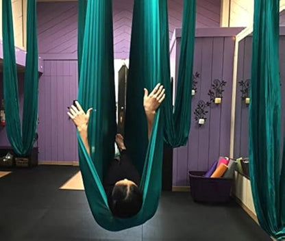 F.Life Aerial Silk Yoga Hammock & Swing for yoga Inversion,Strength training,starter hardware kit - color: Dark green