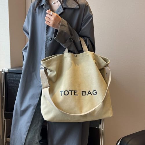 Canvas Retro Tote Bag - Large Capacity Commuter Handbag and Shoulder Bag - color: Khaki