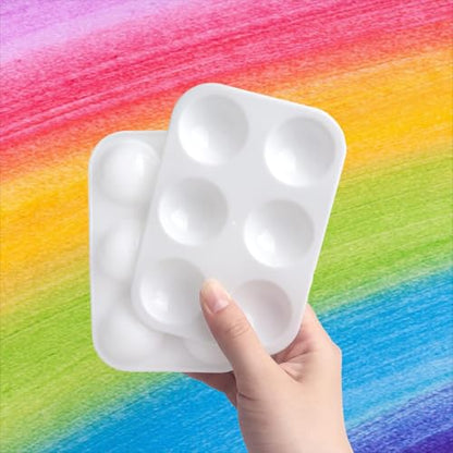 20 PCS White Paint Tray Palettes, Plastic Watercolor Paint Pallets with 6 Wells for Painting Party, DIY Craft and Art Painting