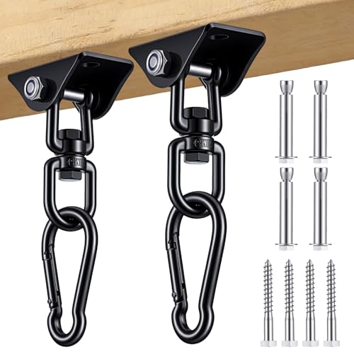 2 Pcs Swing Hanging Kit, Heavy Duty 2000 LB Capacity 360 Degree Rotating Hangers, Hardware for Porch Swing, Hammock, Chair, Yoga, Playground, Indoor and Outdoor Use, Black