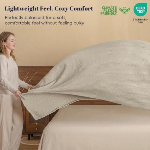 PHF Lightweight Waffle Weave Blanket Queen for Bed Light Taupe 90"x90" - color: Light Taupe, size: Queen(90"x90")