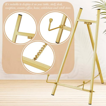 Leinuosen 1 Pcs Metal Tabletop Easel Stand, Tripod Display, Gold | 16.5"H X 8.7"W X 4.3"D Easel for Picture Frame, Supports Mirrors Books Wedding Signs Plates Photos, Foldable Display - color: Gold