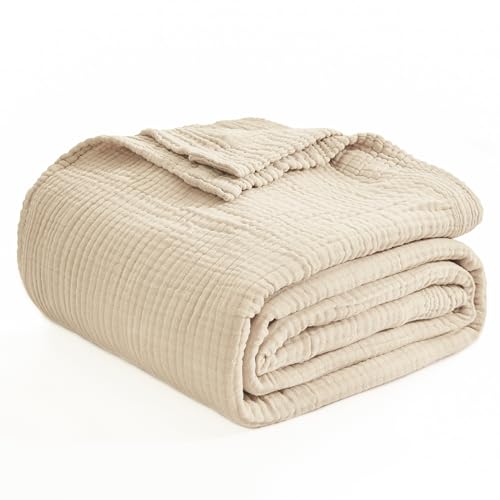 EMME Muslin Blankets for Adults Beige Small Blanket 40" x 50" | Throw Blanket for Couch Breathable Gauze Soft Lightweight Airy Light - color: 02 - Beige, size: Small (40" x 50")