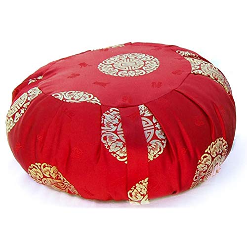 Zen Zafu Sitting or Meditation Cushion with Silk Brocade Cover (Red/Gold) - color: Red/Gold