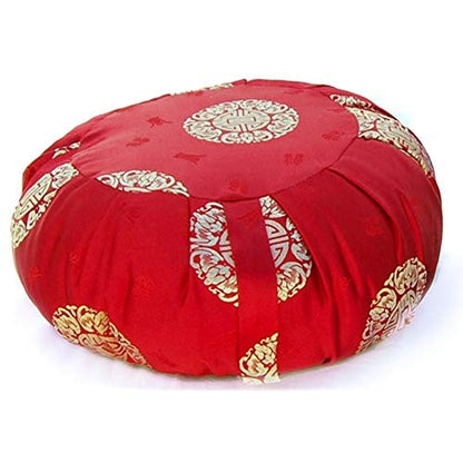 Zen Zafu Sitting or Meditation Cushion with Silk Brocade Cover (Red/Gold) - color: Red/Gold