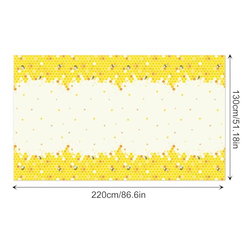 1Pc Bee Party Plastic Tablecloth 54 x 87 Inch Long Table Cover, Honey Honeycomb Party Tablecover for Cartoon Bee Theme Kids Baby Shower Birthday Dinner Picnic Kitchen Event - color: Bee