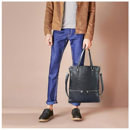 Lassviin Laptop Tote Bag, Leather Work Tote for Computer Bag Waterproof Lightweight Shoulder Bag Purse Handbag Crossbody Bag - color: Black - Large