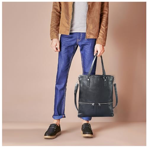 Lassviin Laptop Tote Bag, Leather Work Tote for Computer Bag Waterproof Lightweight Shoulder Bag Purse Handbag Crossbody Bag - color: Black - Medium