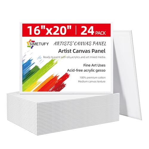 Simetufy 16x20inch 24 Pack Large Painting Canvas Boards Flat Canvas Panels | Gesso Primed Acid-Free 100% Cotton for Acrylics Oil Watercolor Tempera Paints - size: 16"x20"