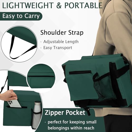 2pcs Stadium Seat for Bleachers with Back Support，Portable Bleacher Chairs with Back and Cushion，Includes Shoulder Strap and Cup Holder - color: Green,2 Pack