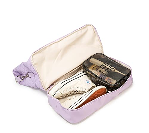 Kinmac Women's Travel Duffel Bag,Sports Gym Yoga Duffel Bag Weekender Overnight Totes Bag (Purple Embroider) - color: Purple Embroider