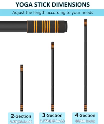 Queension 5ft Adjustable Yoga Stick with Non-Slip Foam Sleeveds for Balance - color: Black