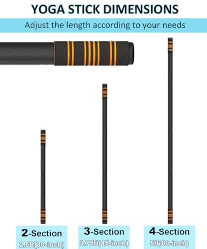 Queension 5ft Adjustable Yoga Stick with Non-Slip Foam Sleeveds for Balance - color: Black