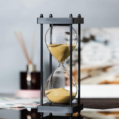 SAMLONG Large Hourglass Timer 60 Minute, Black Wooden Sandglass, Golden - color: 60 Min Golden Sand