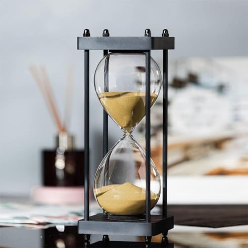 SAMLONG Large Hourglass Timer 60 Minute, Black Wooden Sandglass, Golden - color: 60 Min Golden Sand