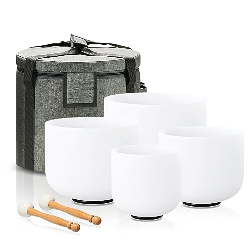 Crystal Singing Bowl Set of 4 PCS, 6"A, 8" F,10" G,12" C - size: 6"A 8"F 10"G 12"C