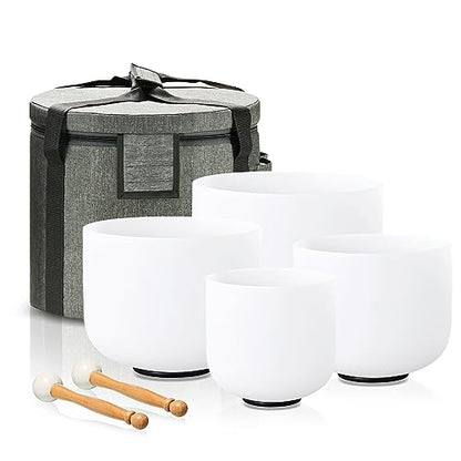 Crystal Singing Bowl Set of 4 PCS, 6"A, 8" F,10" G,12" C - size: 6"A 8"F 10"G 12"C