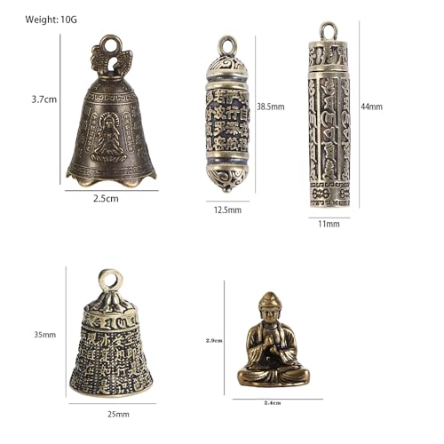 Vctitil 6 Pcs Buddhist Supplies Set-Mini Brass Sakyamuni Buddha Ornament,Heart Sutra Bell,Brass Bell,Buddhist Cylindrical Box,for Car Pendant,Home Decor