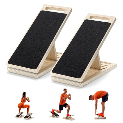 Thenshop 2 Pcs Calf Stretcher Board Adjustable Wooden Non Slip Incline