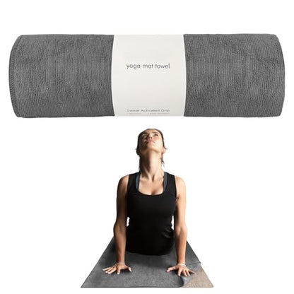 Muka Yoga Mat Towel for Hot Yoga Non-Slip, Pilates Mat Cover Absorbent Soft Gym Sweat Towel 72x24 Inch - color: Light Gray