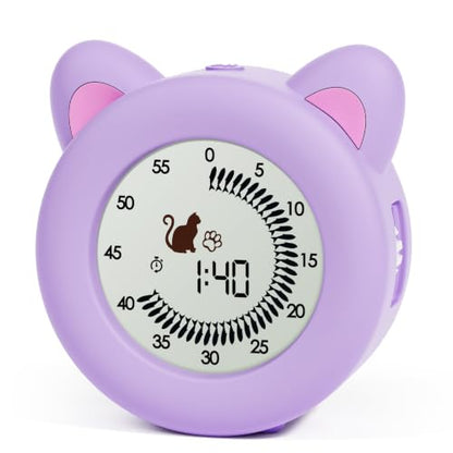299 Minute Visual Timer for Kids, Cat Countdown Timer with Pause ﻿ | Digital Classroom Timer with Clock and Alarm, ADHD Autism Toddler Support, Time Management Tool, Girl Pomodoro Timer, Purple