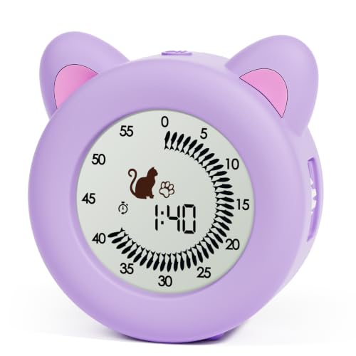 299 Minute Visual Timer for Kids, Cat Countdown Timer with Pause ﻿ | Digital Classroom Timer with Clock and Alarm, ADHD Autism Toddler Support, Time Management Tool, Girl Pomodoro Timer, Purple