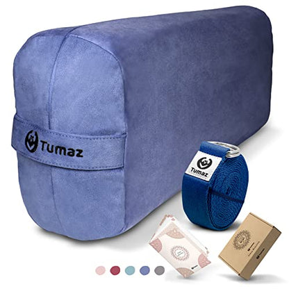 Tumaz Yoga Bolster Set, Rectangular Yoga Bolster with Washable Cover | Soft bolster for restorative yoga, meditation and stretching. Includes 8-ft strap, carry handle and washable cover - color: Classic Blue