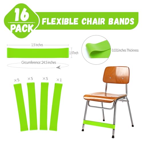 16 Pack Chair Bands for Kids with Fidgety Feet, ADHD Tools for Kids, Improve Focus & Reduce Restlessness, Chair Bands for Sensory ADHD ADD Autism - Classroom & Home Must Haves (Green) - color: Green, size: 16 Pack