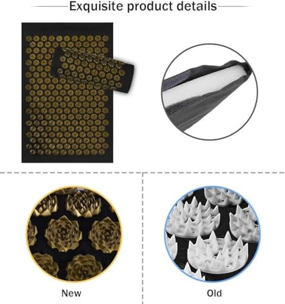Acupressure Yoga Mat & Pillow Set – Back, Neck & Sciatic Nerve Pain Relief, Muscle Relaxation, Stress Relief – Acupuncture Mat – Ideal Gift for Women (Gold) - color: Gold