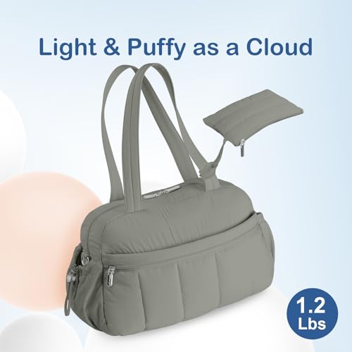 TOPDesign Travel Duffel Bag for Women, Puffer Gym Bag Sports Tote with Wet Pocket, Carry On Weekender with Luggage Sleeve (Grey) - color: Grey