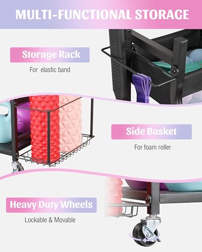 Mythinglogic Home Gym Storage Rack with Wheels for Dumbbells and Yoga Mats - color: Black