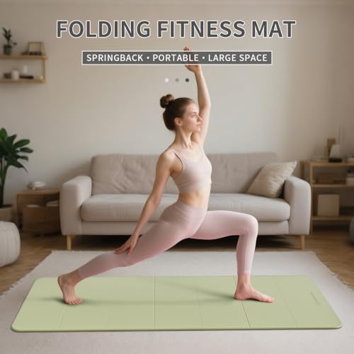 7-Fold Yoga Mat 70"x24" - 1/2 Inch Thick - color: Grass Green + Black