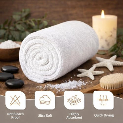 HOME ESSENTIALS Salon Towels (15 x 25 inches) 24 Pack, White Hand Towels for Bathroom, Quick Dry Gym Towels, Spa Face Towel, Absorbent Cotton Towels for Barber, Gym, Bath, Pedicure and Home Hair Care - color: White