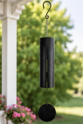 Carson 36" Black Cylinder Wind Chime – Deep Tone Outdoor Wind Chime with Adjustable Striker, Powder-Coated Steel Hanging Chime for Patio, Porch, Garden & Memorial Decor