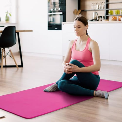 Fitvids Yoga Mat, 1/2-Inch Extra Thick High Density Exercise Mat, Anti-Tear Exercise Yoga Mat with Carrying Strap, Suitable for Various Yoga Exercises - color: Pink