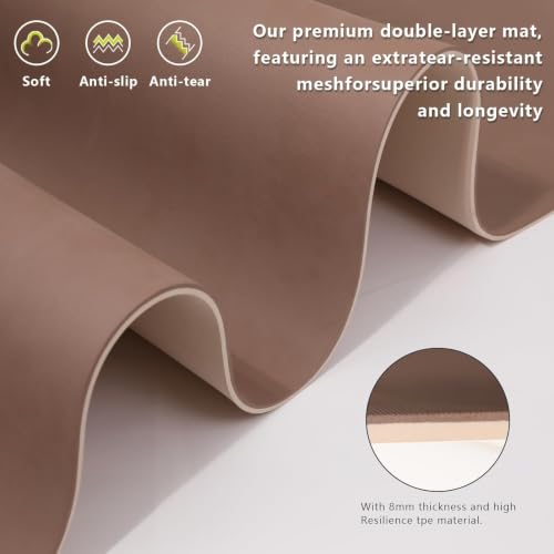 Wide Yoga Mat-80cm Extra Thick 1/3'' Fitness Exercise Mat Carry Strap - color: milky coffee