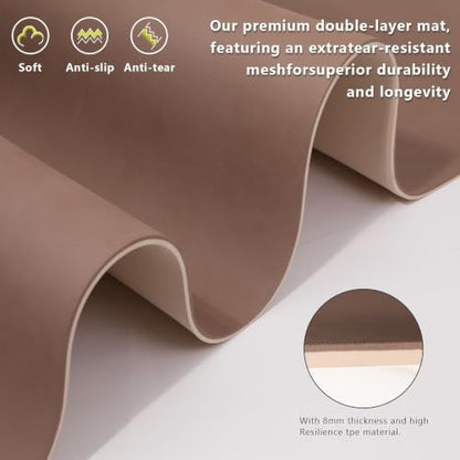 Wide Yoga Mat-80cm Extra Thick 1/3'' Fitness Exercise Mat Carry Strap - color: milky coffee