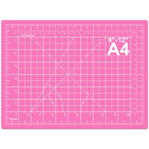 DIYSELF 9in×12in Cutting Mat, A4 Self Healing Craft Mat for Sewing | A4 Pink Cutting Mat for Fabric, Quilting and Scrapbooking, 5-Ply Double-Sided Craft Cutting Board with Grid and Angle Lines - color: Pink, size: 12"L x 9"W