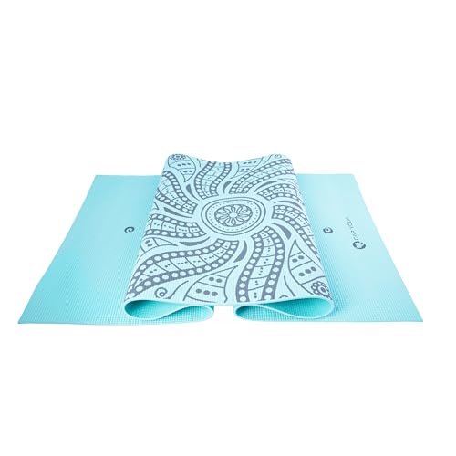 CAP Barbell Yoga Mat with Carry Strap, 5mm, Mandala Design, Light Blue