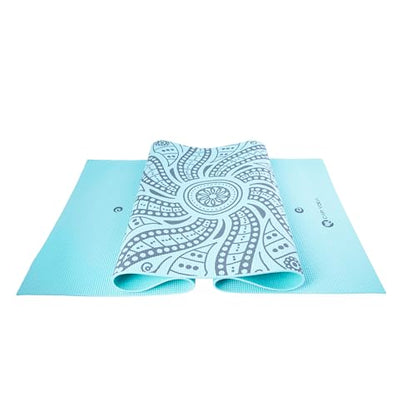 CAP Barbell Yoga Mat with Carry Strap, 5mm, Mandala Design, Light Blue