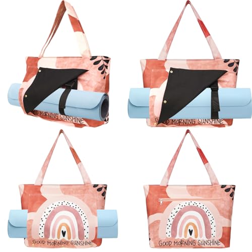 Yoga Mat Bag Yoga Bags and Carriers Fits All Your Stuff Yoga Tote Bag with Zipper Pocket Yoga Mat Carrier Pilates Bag Take in Out Mat Easily - color: Good Morning Sunshine