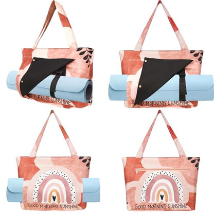 Yoga Mat Bag Yoga Bags and Carriers Fits All Your Stuff Yoga Tote Bag with Zipper Pocket Yoga Mat Carrier Pilates Bag Take in Out Mat Easily - color: Good Morning Sunshine