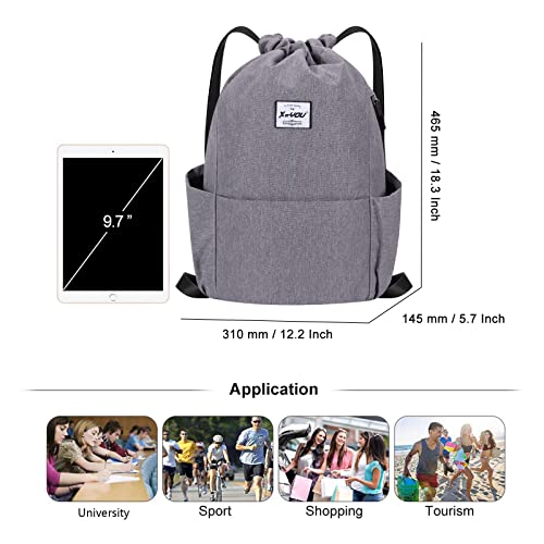XEYOU Drawstring Backpack Bag Sport Gym Sackpack Beach Cinch Bag | Lightweight Swimming Bag, Water-Resistant Fabric, Travel Daypack for Women and Men - color: Grey
