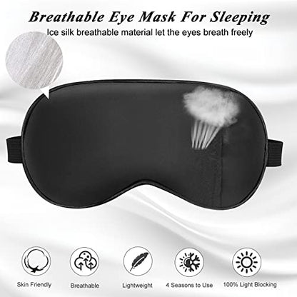 Silk Sleep Mask with Cooling Gel Eye Mask, Warm and Cold Compress, Heated Eye Mask for Tired Eyes, Stain Eye Cover Sleeping Mask for Travel, Home, Office, Yoga, Total Blackout (Black) - color: Black