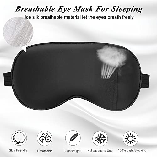 Silk Sleep Mask with Cooling Gel Eye Mask, Warm and Cold Compress, Heated Eye Mask for Tired Eyes, Stain Eye Cover Sleeping Mask for Travel, Home, Office, Yoga, Total Blackout (Black) - color: Black