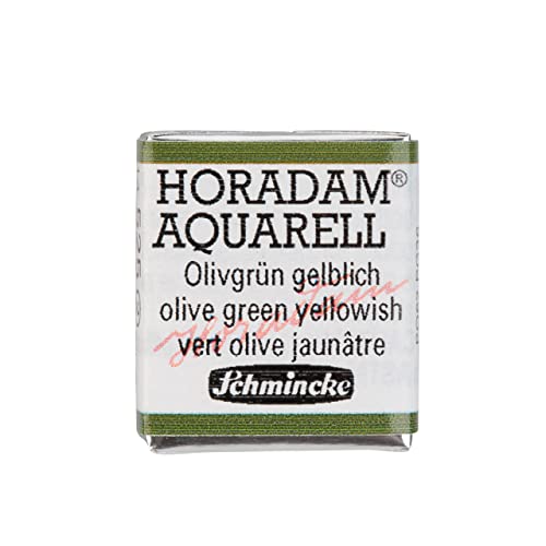 Schmincke - HORADAM® AQUARELL - Finest Artists' Watercolors, 525 Olive Green Yellowish, 14 525 044, 1/2 pan - color: 525 Olive Green Yellowish